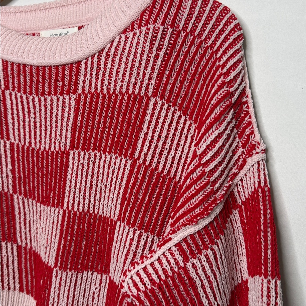 idem Ditto checkered chenille knitted long sleeve cropped sweater sz Sm - Picture 6 of 11